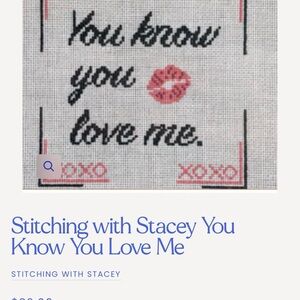 Stitching w/ Stacey “You know you love me” Needlepoint Canvas w/ B & W Thread